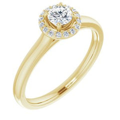 14K Solid Gold 4 mm Round Forever One™ Colorless Lab-Grown Moissanite & .07 CTW Natural Diamond Engagement Ring