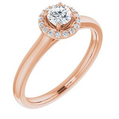 14K Solid Gold 4 mm Round Forever One™ Colorless Lab-Grown Moissanite & .07 CTW Natural Diamond Engagement Ring