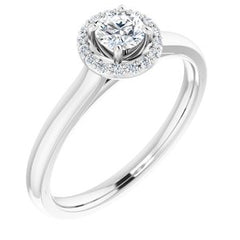 14K Solid Gold 4 mm Round Forever One™ Colorless Lab-Grown Moissanite & .07 CTW Natural Diamond Engagement Ring