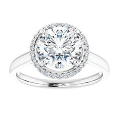14K Solid Gold 8 mm Round Forever One™ Colorless Lab-Grown Moissanite & 1/10 CTW Natural Diamond Engagement Ring