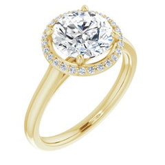 14K Solid Gold 8 mm Round Forever One™ Colorless Lab-Grown Moissanite & 1/10 CTW Natural Diamond Engagement Ring