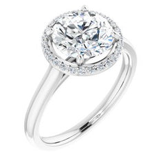 14K Solid Gold 8 mm Round Forever One™ Colorless Lab-Grown Moissanite & 1/10 CTW Natural Diamond Engagement Ring