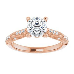 14K Solid Gold 6x6 mm Cushion Forever One™ Colorless Lab-Grown Moissanite & 1/10 CTW Natural Diamond Engagement Ring