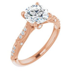 14K Solid Gold 7.5 mm Round Forever One™ Colorless Lab-Grown Moissanite & 1/10 CTW Natural Diamond Engagement Ring