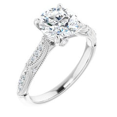 14K Solid Gold 7.5 mm Round Forever One™ Colorless Lab-Grown Moissanite & 1/10 CTW Natural Diamond Engagement Ring