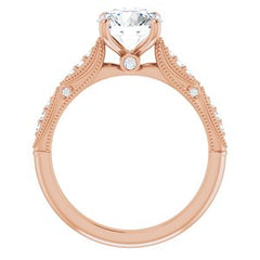 14K Solid Gold 7.5 mm Round Forever One™ Colorless Lab-Grown Moissanite & 1/10 CTW Natural Diamond Engagement Ring