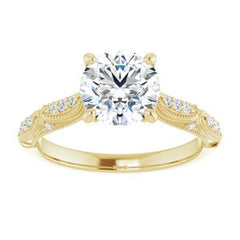 14K Solid Gold 7.5 mm Round Forever One™ Colorless Lab-Grown Moissanite & 1/10 CTW Natural Diamond Engagement Ring