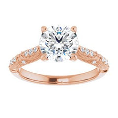 14K Solid Gold 7.5 mm Round Forever One™ Colorless Lab-Grown Moissanite & 1/10 CTW Natural Diamond Engagement Ring