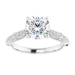 14K Solid Gold 7.5 mm Round Forever One™ Colorless Lab-Grown Moissanite & 1/10 CTW Natural Diamond Engagement Ring