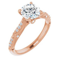 14K Solid Gold 7 mm Round Forever One™ Colorless Lab-Grown Moissanite & 1/10 CTW Natural Diamond Engagement Ring