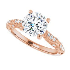 14K Solid Gold 7.5 mm Round Forever One™ Colorless Lab-Grown Moissanite & 1/10 CTW Natural Diamond Engagement Ring