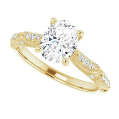 14K Solid Gold 8x6 mm Oval Forever One™ Colorless Lab-Grown Moissanite & 1/10 CTW Natural Diamond Engagement Ring