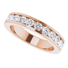 14K Solid Gold 1 CTW Natural Diamond Channel-Set Matching Band