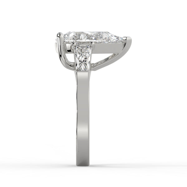 14K White Gold Pear & Baguette Cut Diamond 3-Stone Engagement Ring (2.5 ct)