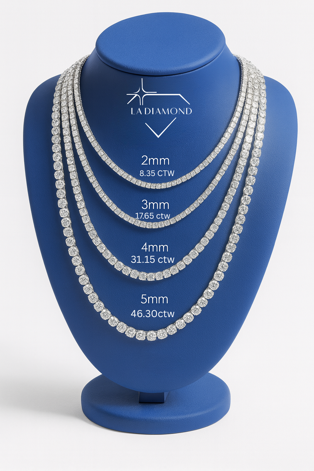 14K White Gold Natural Round-Cut Diamond Tennis Necklace Chain (2 mm-6 mm)
