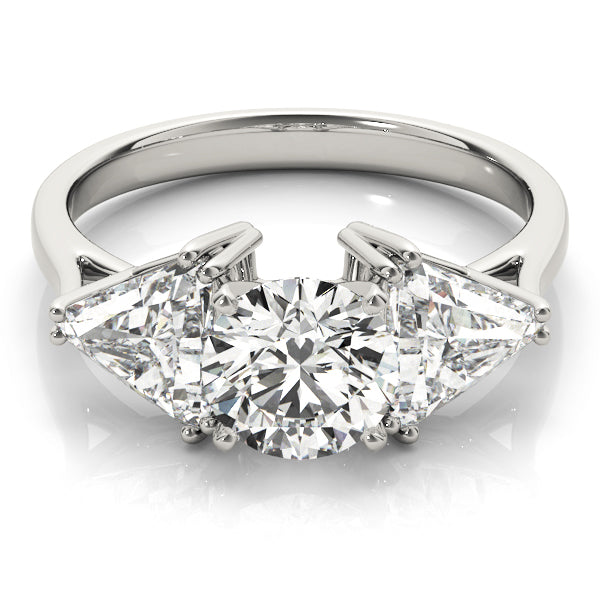 Trillion Cut and Round Cut Diamond 3 Stone Engament Ring - Set on 14k Gold