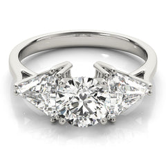 Trillion Cut and Round Cut Diamond 3 Stone Engament Ring - Set on 14k Gold