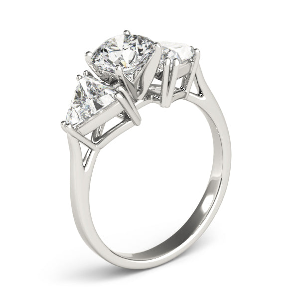 Trillion Cut and Round Cut Diamond 3 Stone Engament Ring - Set on 14k Gold