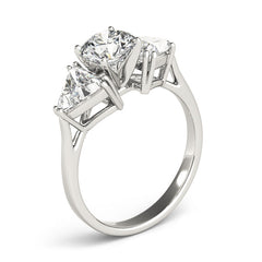 Trillion Cut and Round Cut Diamond 3 Stone Engament Ring - Set on 14k Gold