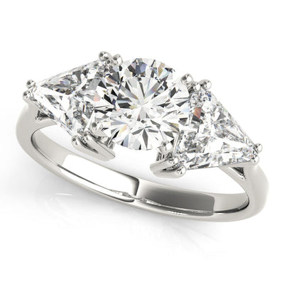 Trillion Cut and Round Cut Diamond 3 Stone Engament Ring - Set on 14k Gold