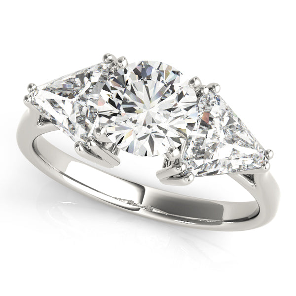 Trillion Cut and Round Cut Diamond 3 Stone Engament Ring - Set on 14k Gold