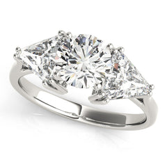 Trillion Cut and Round Cut Diamond 3 Stone Engament Ring - Set on 14k Gold