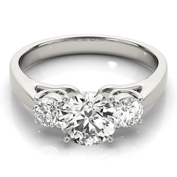 Classic Round Brilliant Cut Three Stone Diamond Engagment Ring - Set on 14k White Gold Comfort Fit Band