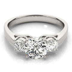 Classic Round Brilliant Cut Three Stone Diamond Engagment Ring - Set on 14k White Gold Comfort Fit Band