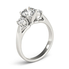 Classic Round Brilliant Cut Three Stone Diamond Engagment Ring - Set on 14k White Gold Comfort Fit Band