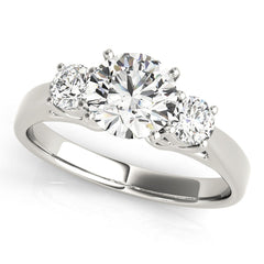 Classic Round Brilliant Cut Three Stone Diamond Engagment Ring - Set on 14k White Gold Comfort Fit Band