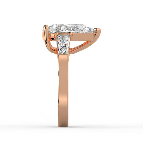 14K White Gold Pear & Baguette Cut Diamond 3-Stone Engagement Ring (2.5 ct)