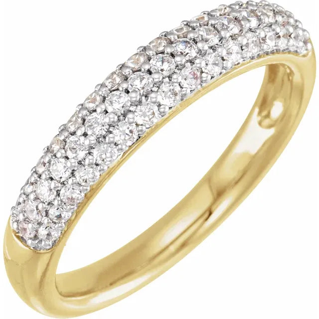 14K Gold Diamond Pavé Band Ring - Triple Row Diamond Wedding Band in Yellow or White Gold