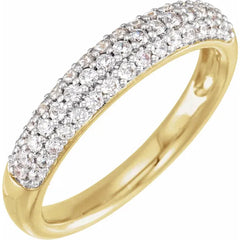 14K Gold Diamond Pavé Band Ring - Triple Row Diamond Wedding Band in Yellow or White Gold