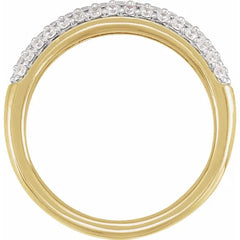 14K Gold Diamond Pavé Band Ring - Triple Row Diamond Wedding Band in Yellow or White Gold