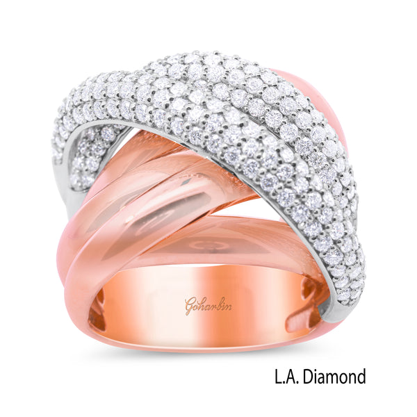 La Diamond Multi-Band Intertwined Pave Diamond Statement Ring in 14k Rose Gold and 14k White Gold