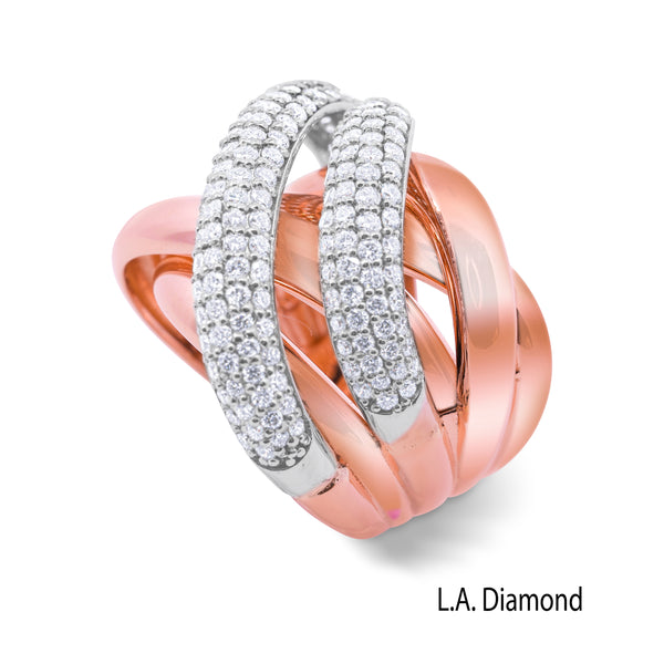 La Diamond Multi-Band Intertwined Pave Diamond Statement Ring in 14k Rose Gold and 14k White Gold