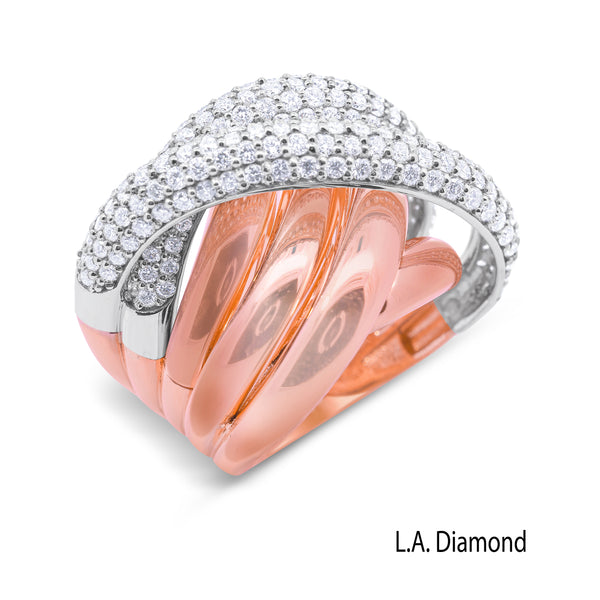 La Diamond Multi-Band Intertwined Pave Diamond Statement Ring in 14k Rose Gold and 14k White Gold