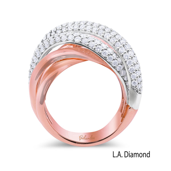 La Diamond Multi-Band Intertwined Pave Diamond Statement Ring in 14k Rose Gold and 14k White Gold