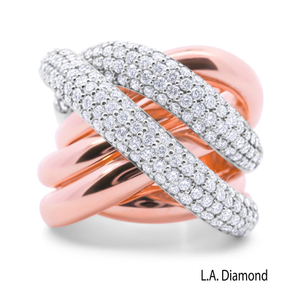 La Diamond Multi-Band Intertwined Pave Diamond Statement Ring in 14k Rose Gold and 14k White Gold
