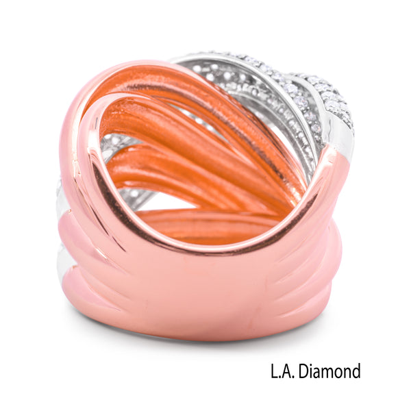 La Diamond Multi-Band Intertwined Pave Diamond Statement Ring in 14k Rose Gold and 14k White Gold