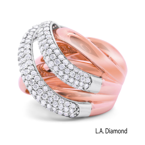 La Diamond Multi-Band Intertwined Pave Diamond Statement Ring in 14k Rose Gold and 14k White Gold