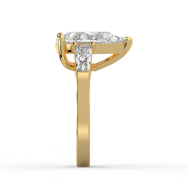 14K White Gold Pear & Baguette Cut Diamond 3-Stone Engagement Ring (2.5 ct)