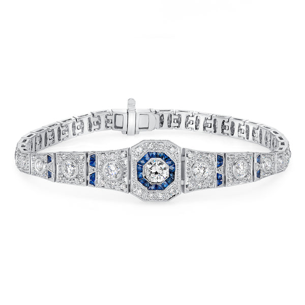 14K White Gold Diamond & Sapphire Art Deco Bracelet (8.50 ct)