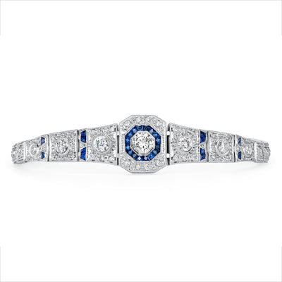 14K White Gold Diamond & Sapphire Art Deco Bracelet (8.50 ct)