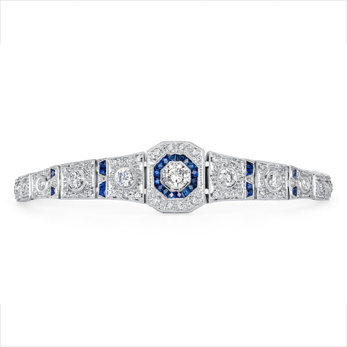 14K White Gold Diamond & Sapphire Art Deco Bracelet (8.50 ct) - BC68