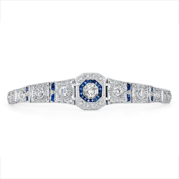 14K White Gold Diamond & Sapphire Art Deco Bracelet (8.50 ct)
