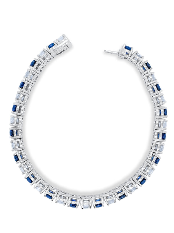 14K White Gold Diamond and Sapphire Bracelet (7.85 ct Diam / 6.75 ct Sap) - LA DIAMOND