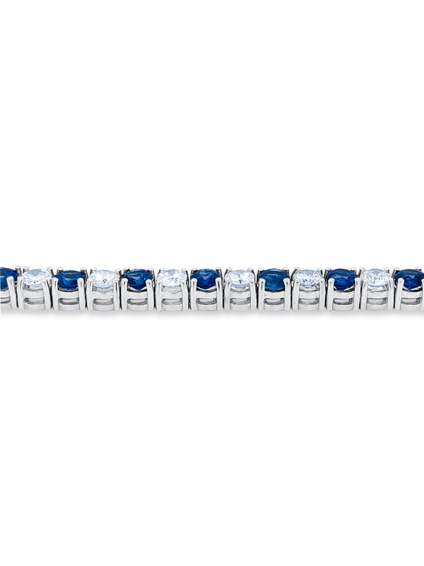 14K White Gold Diamond and Sapphire Bracelet (7.85 ct Diam / 6.75 ct Sap) - LA DIAMOND
