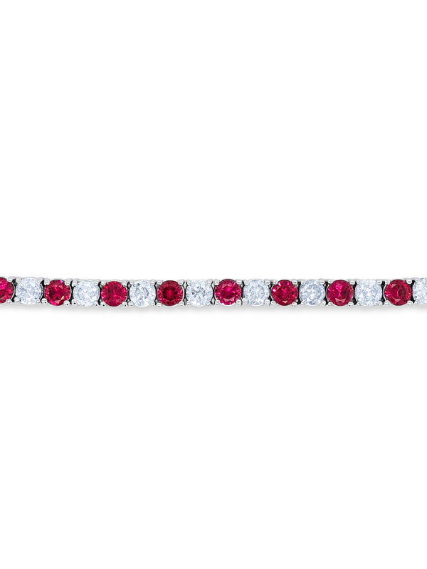 14K White Gold Diamond and Ruby Tennis Bracelet (6.80 ct Diam / 5.00 ct Ruby) - LA DIAMOND