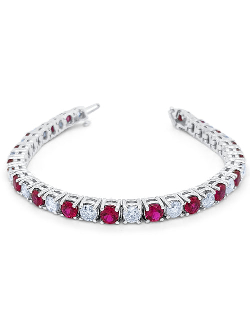 14K White Gold Diamond and Ruby Tennis Bracelet (6.80 ct Diam / 5.00 ct Ruby) - LA DIAMOND